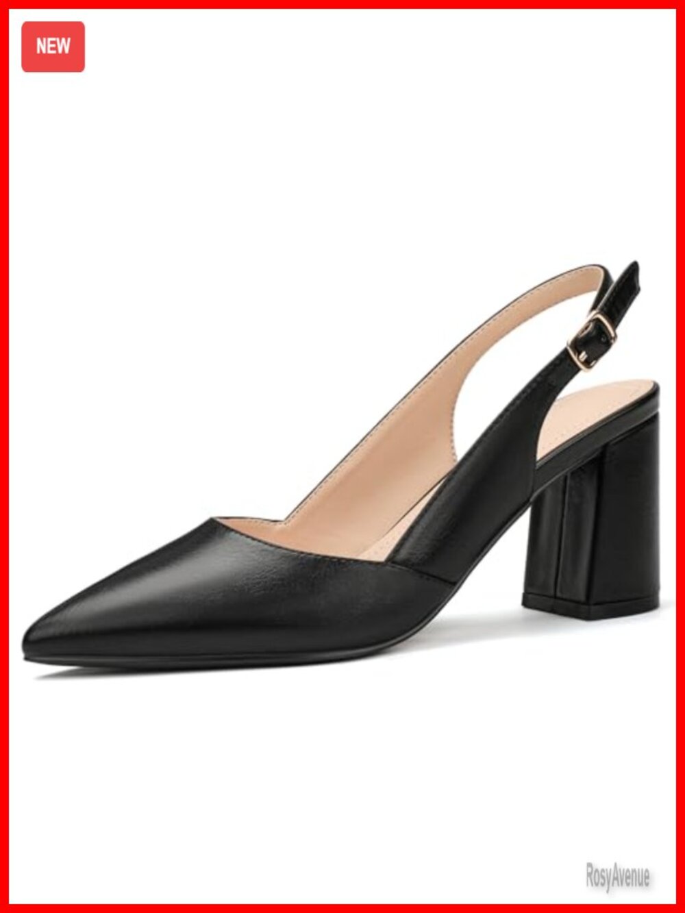 Women's Slingback Heels Closed Pointed Toe Chunky Block Pumps